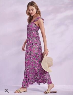 LOFT Purole Floral Ruffled-Strap Maxi Dress
